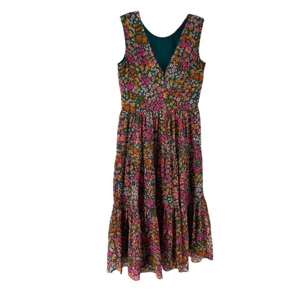 J Crew Tiered Midi Dress Micro Meadow Colorful Floral Size XXS Sleeveless Preppy - Picture 6 of 8